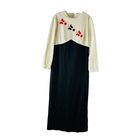 Vintage Dresses & Skirts - VTG 70s Butterfly Embellished Long Sleeve Gown Dress Disco